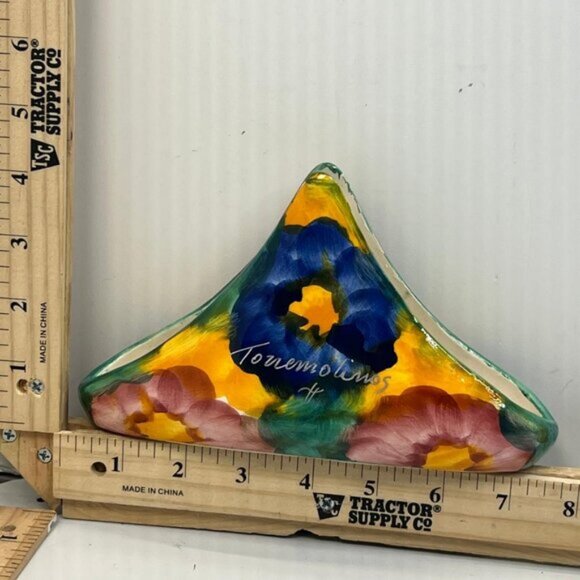 Other - Ceramic Hand-Painted Napkin Holder Decorative Art Piece with Floral Design